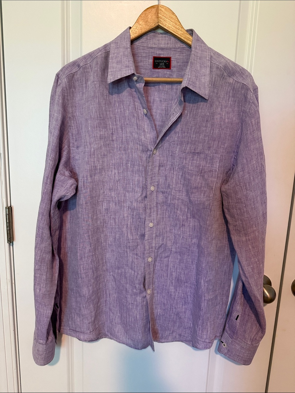 UNTUCKit Men's Purple 100% Linen  Long-Sleeve Button-Down Shirt
